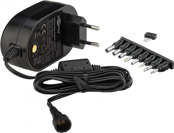 Goobay universal strømforsyning (3V-12V maks. 27W / 2.25A) - inkl. 8x DC adapter
