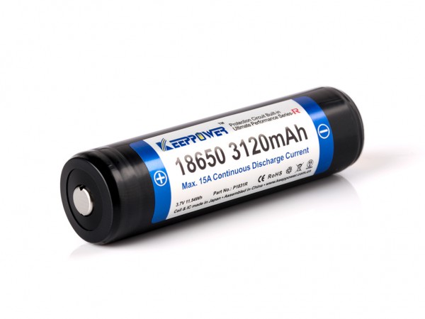 Keeppower R 18650 3120mAh 3.6V - 3.7V Li-Ion batteri beskyttet (positiv pole forøget)