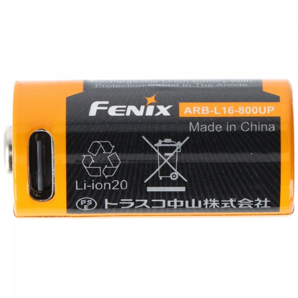 Fenix ARB-L16-800UP beskyttet Li-Ion batteri 16340 RC123A, 800mAh, med USB-C ladestik