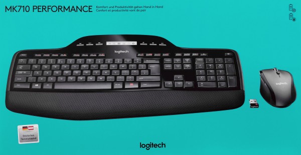 Logitech Keyboard/Mouse Set MK710, Wireless, Unifying, Black Performance, DE, Optisk, 1000 dpi, Detail