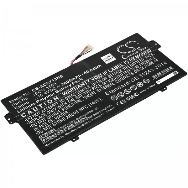 Batteri passer til bærbar Acer Swift 7 SF713-51-M8MF, Spin 7 SP714-51-M339, type SQU-1605 og andre - 15.4V - 2600 mAh
