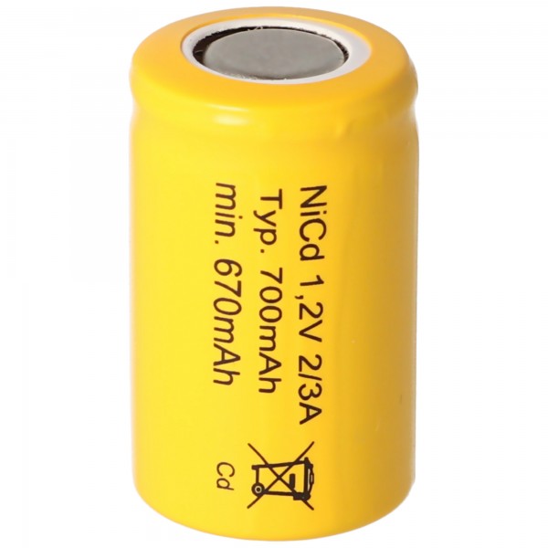 Sanyo KR-600AE 1.2V, 600mAh NiCd-batteri 2 / 3A 29x17mm