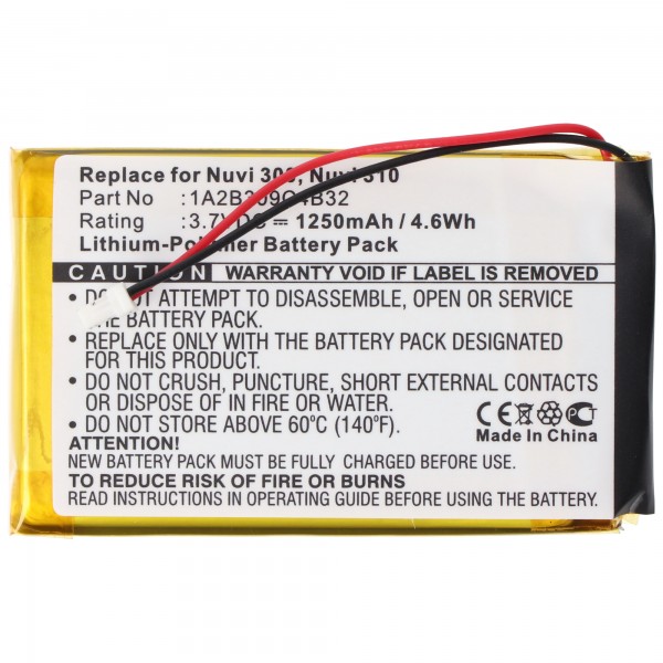 Batteri passer til Garmin Nuvi 300, 361-00019-02