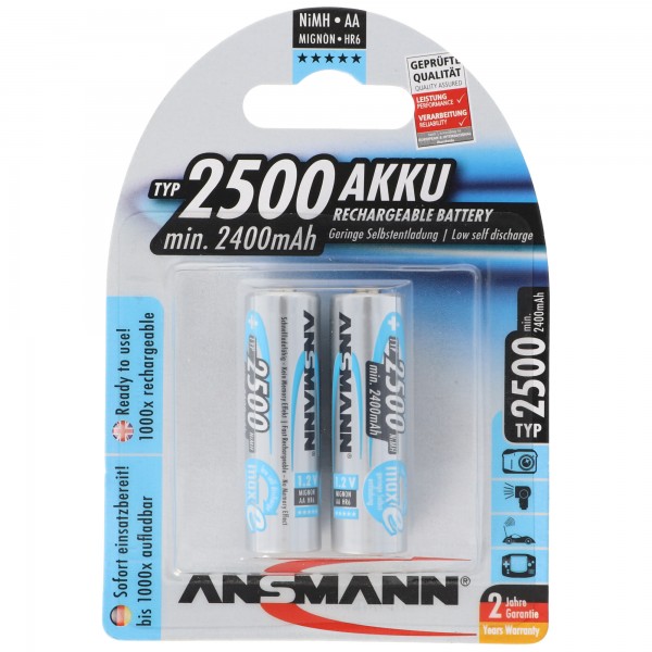 Ansmann maxE plus NiMH batteri Mignon AA 2500mAh blisterpakning på 2