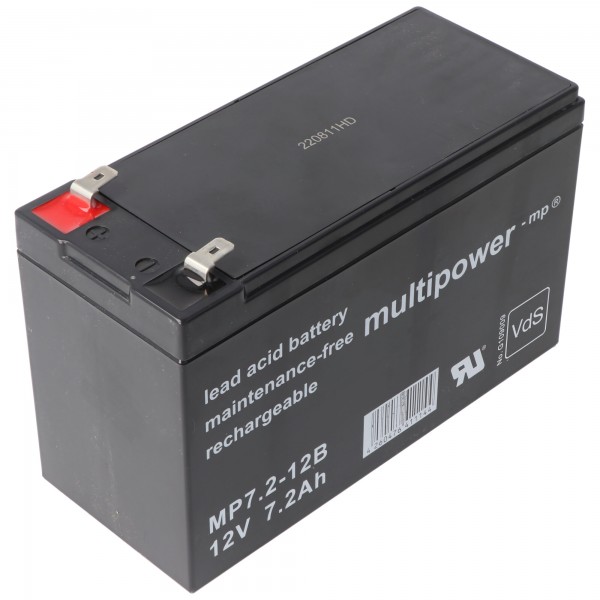 Multipower MP7.2-12B blybatteri PB med Faston kontakter 6,3mm