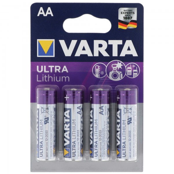 Varta Ultra Lithium Mignon AA, Varta Lithium-batterier, 6106, 1,5 V, blister med 4 stk