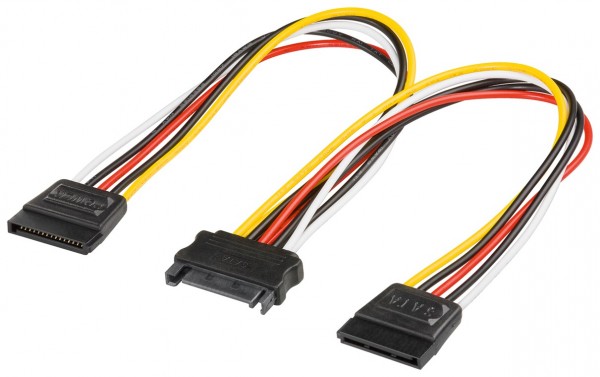 Goobay PC Y strømkabel/strømadapter, SATA 1x stik til 2x stik - 2x SATA standard stik > SATA standard stik