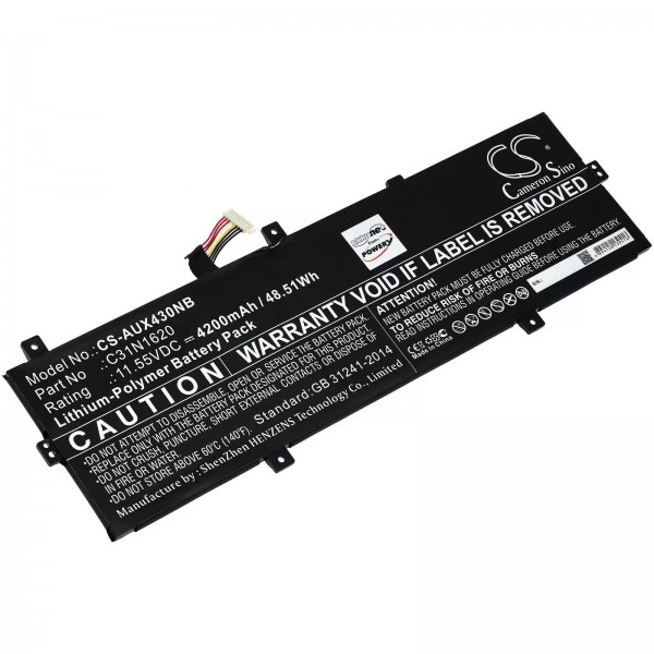 Batteri passer til bærbare Asus ZenBook UX430UA-GV265T, UX430UA-GV272T, type C31N1620 - 11.55V - 4200 mAh