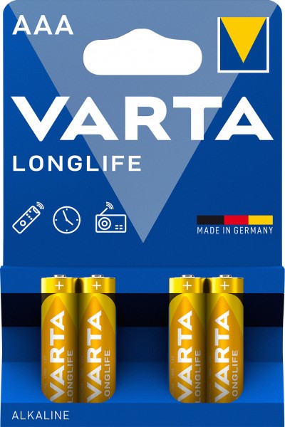 Varta batteri alkalisk, mikro, AAA, LR03, 1,5V Longlife, detailblister (4-pak)