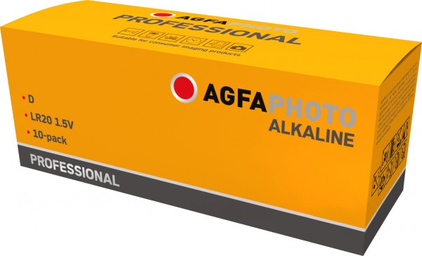 Agfaphoto Battery Alkaline, Mono, D, LR20, 1,5V Professional, Retail Box (10-Pack)