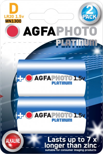 Agfaphoto Batteri Alkaline, Mono, D, LR20, 1,5V Power, Retail Blister (2-Pack)