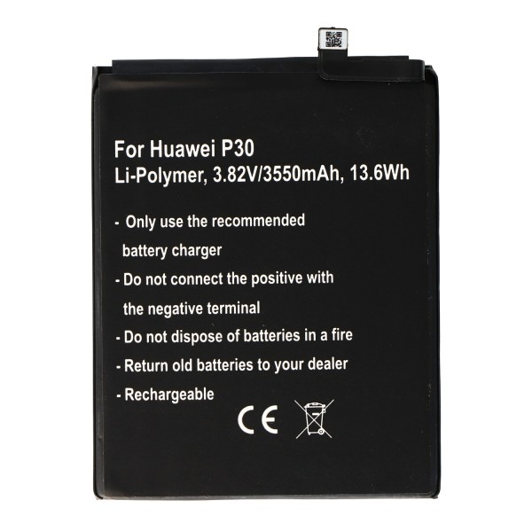 Batteri passer til Huawei P30, Li-Polymer, 3,82V, 3550mAh, 13,6Wh, indbygget, uden værktøj