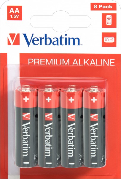 Verbatim Battery Alkaline, Mignon, AA, LR06, 1,5V Premium, Retail Blister (8-Pack)
