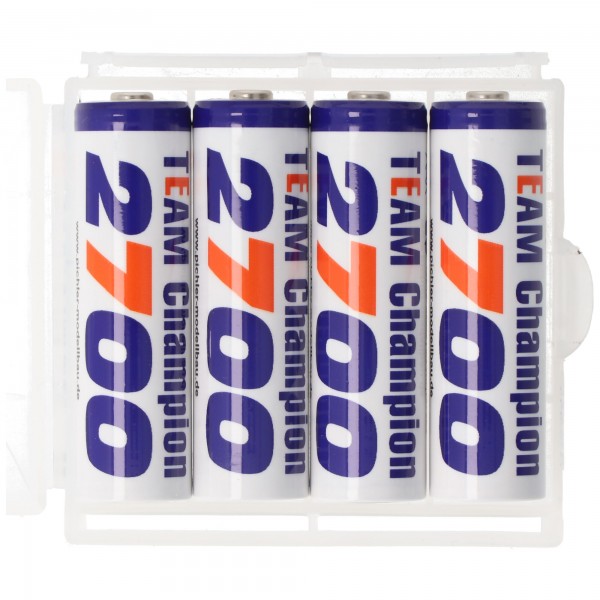 Team Champion batteri Mignon/AA 2700mAh sæt med 4 inklusiv praktisk opbevaringsboks