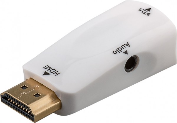 Goobay Compact HDMI™/VGA-adapter inklusive lyd, forgyldt - HDMI™-stik (type A) > VGA-stik (15-bens) + 3,5 mm jackstik (3-benet, stereo)