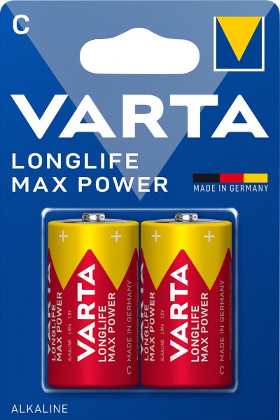 Varta batteri Alkaline, Baby, C, LR14, 1,5V Longlife Max Power, Retail Blister (2-Pack)