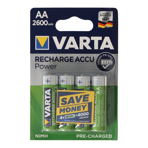 Varta Ready2Use 2600mAh Mignon AA batteripakke med 4 inklusive AccuCell batteriboks