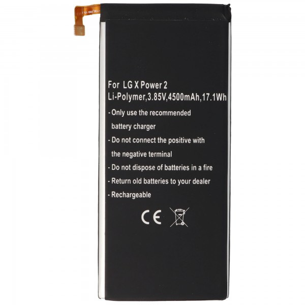 Batteri passer til LG X Power 2, Li-Polymer, 3.8V, 4500mAh, 17.1Wh, indbygget, uden værktøj