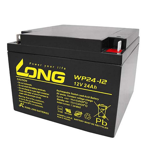 Kung Long WP24-12 batteri PB bly 12 volt med 24Ah og M5 flad polforbindelse
