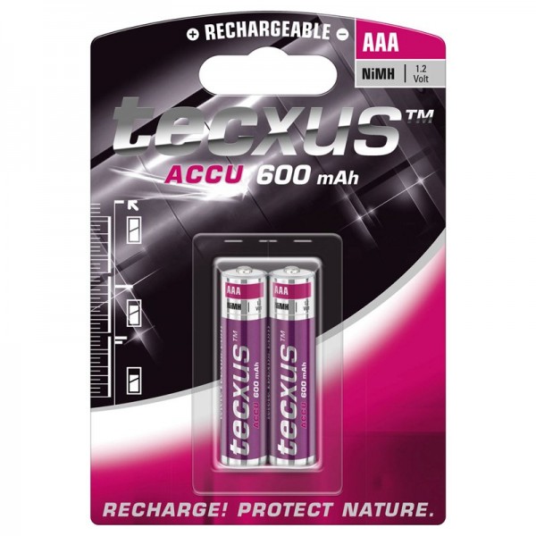 Tecxus NiMH batteri Micro, AAA, LR03 med 600mAh i 2er blister